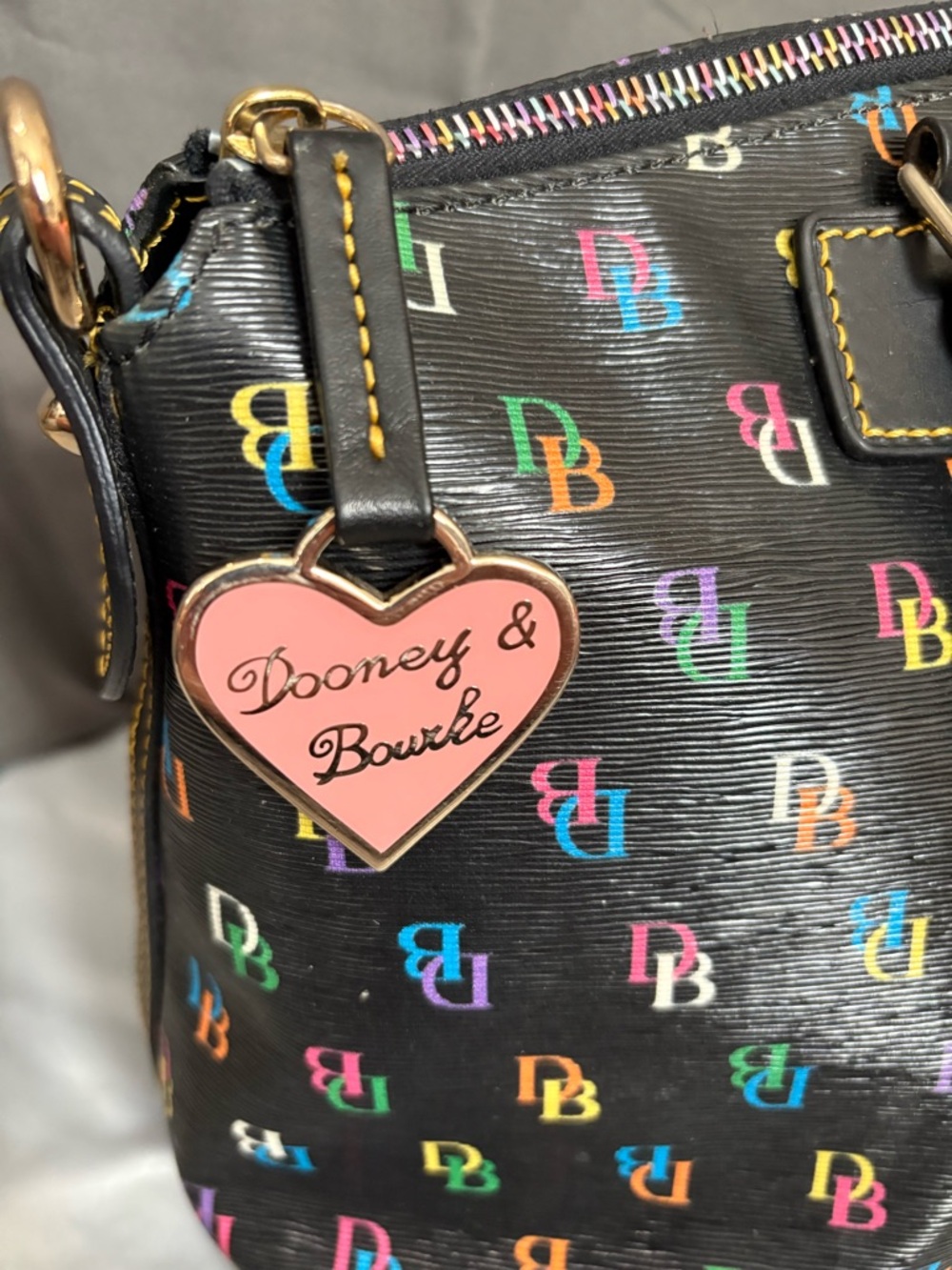 Dooney & Bourke Black Satchel with Multicolor DB Print - Picture 5 of 12